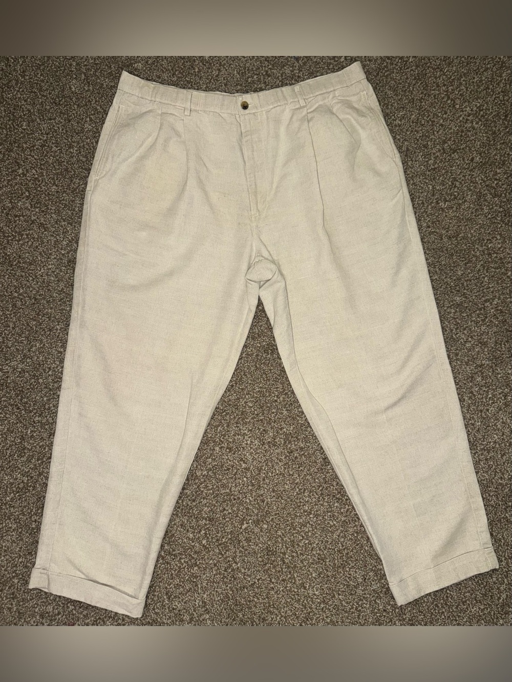 Club Room by Charter Club Men’s Linen Blend Pants Beige Pleated 42x30 Cuffe